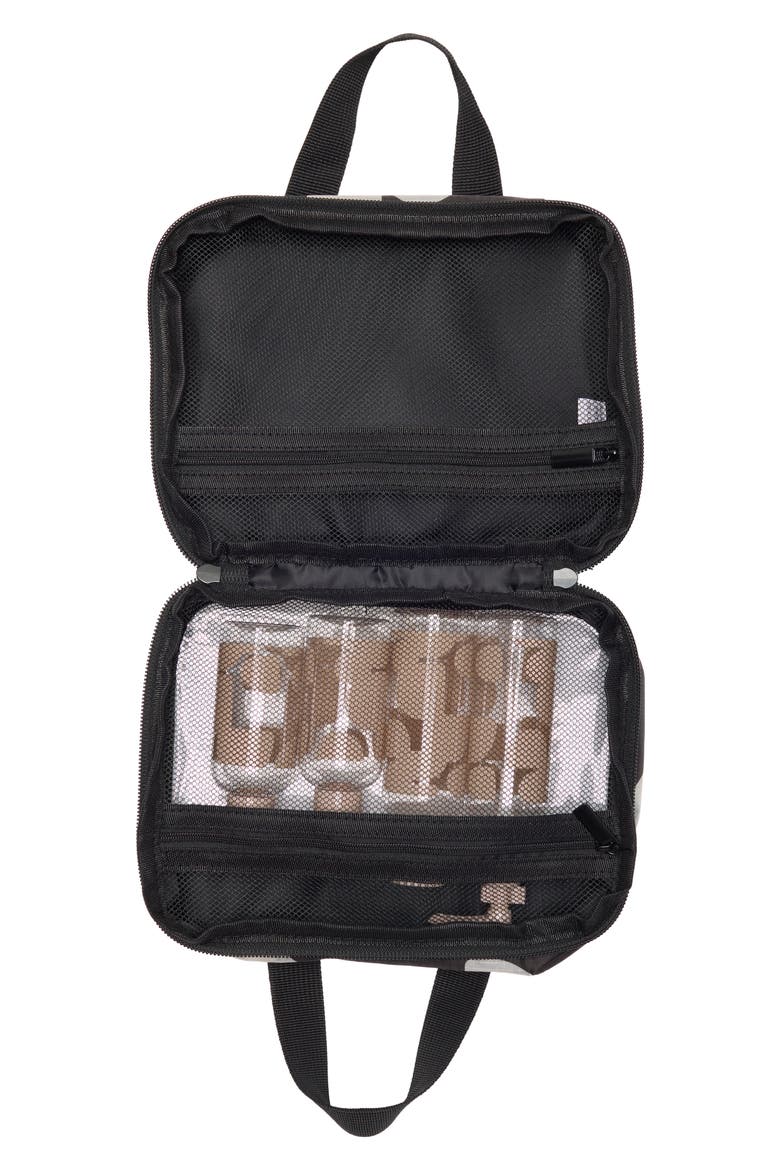 Clear Toiletry Bag with 6 Bottles, Alternate, color, BLACK/ WHITE