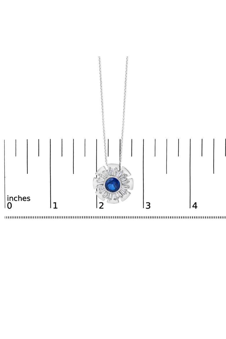 Sterling Silver Lab Grown Blue Sapphire and 1 1/5 Cttw Diamond Sunburst Pendant Necklace, Alternate, color, Silver