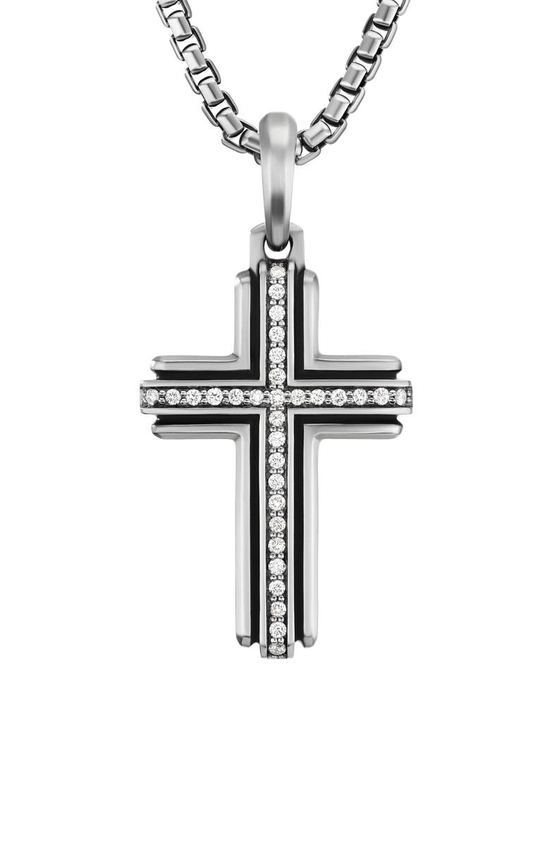 David Yurman Deco Cross Pendant with Pavé Black Diamonds, Main, color,