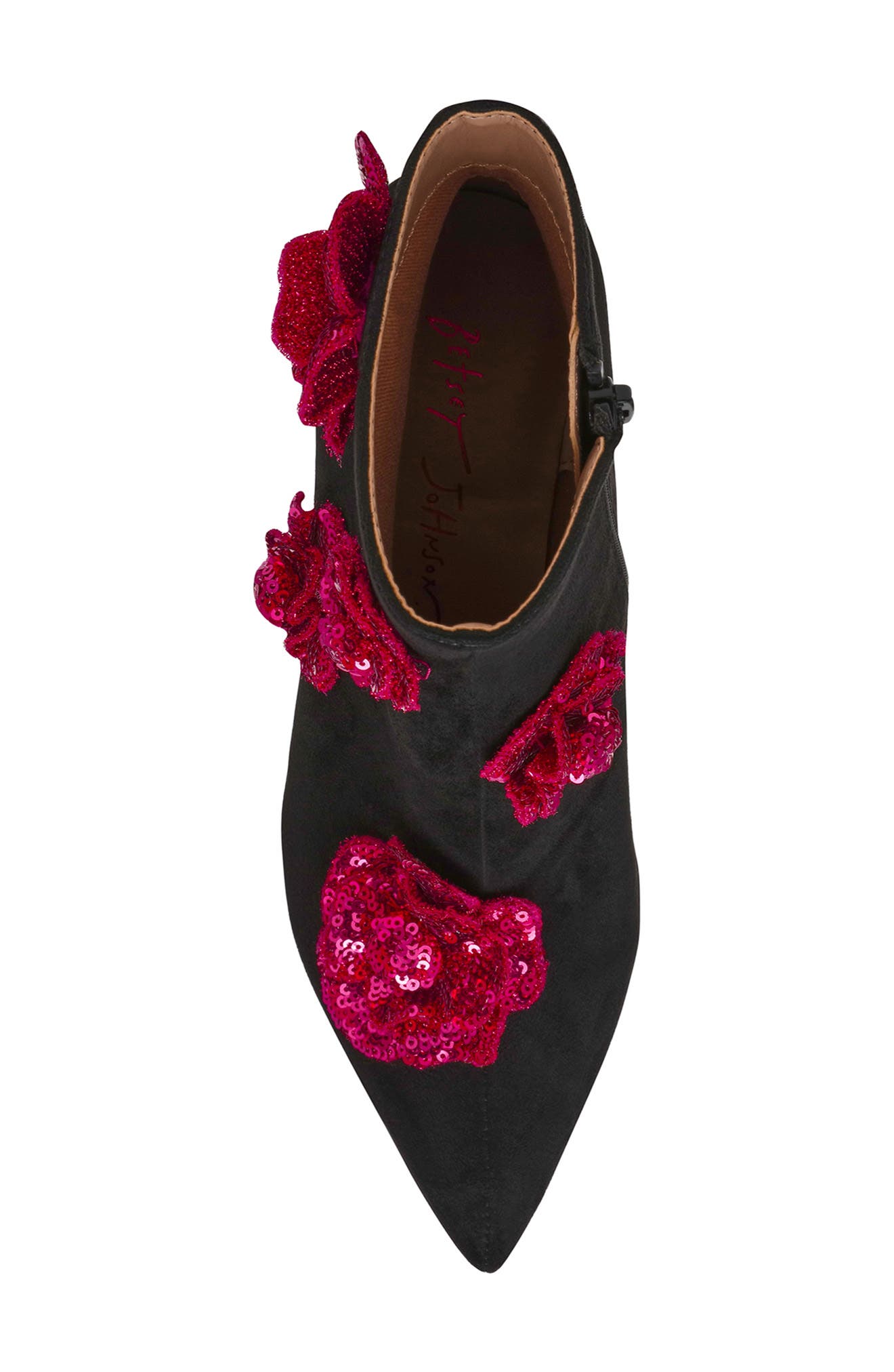 Betsey Johnson Finlee Sequin Flower Pointed Toe Bootie, Alternate, color, 