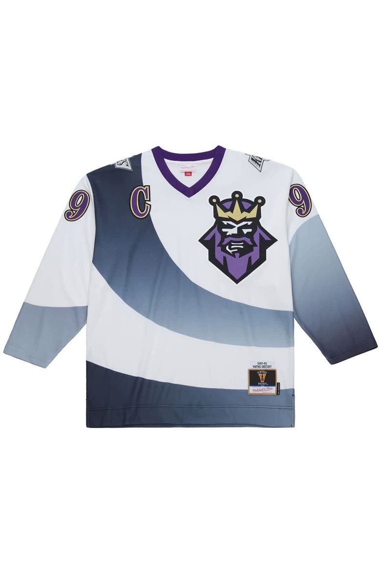 Men's Mitchell & Ness Wayne Gretzky White Los Angeles Kings Big & Tall 1995-96 Blue Line 2.0 Jersey, Alternate, color, White