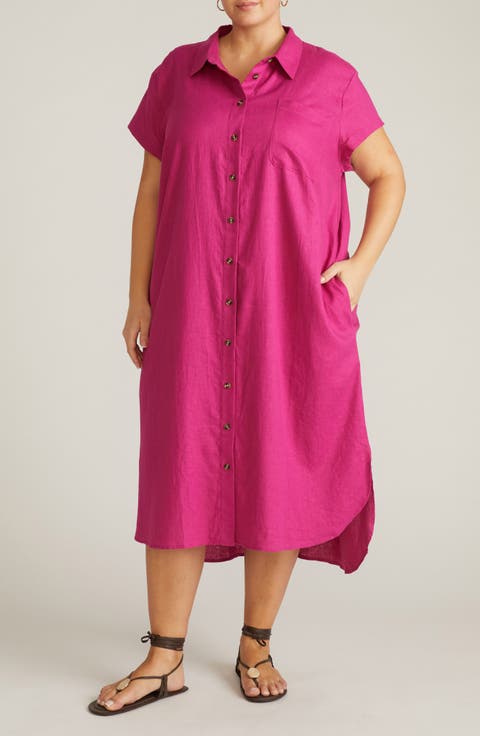 Dune Linen Blend Midi Shirtdress (Plus)