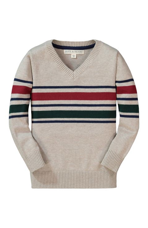 Baby Boys' Fine Gauge V-Neck Sweater with Elbow Patches, Infant