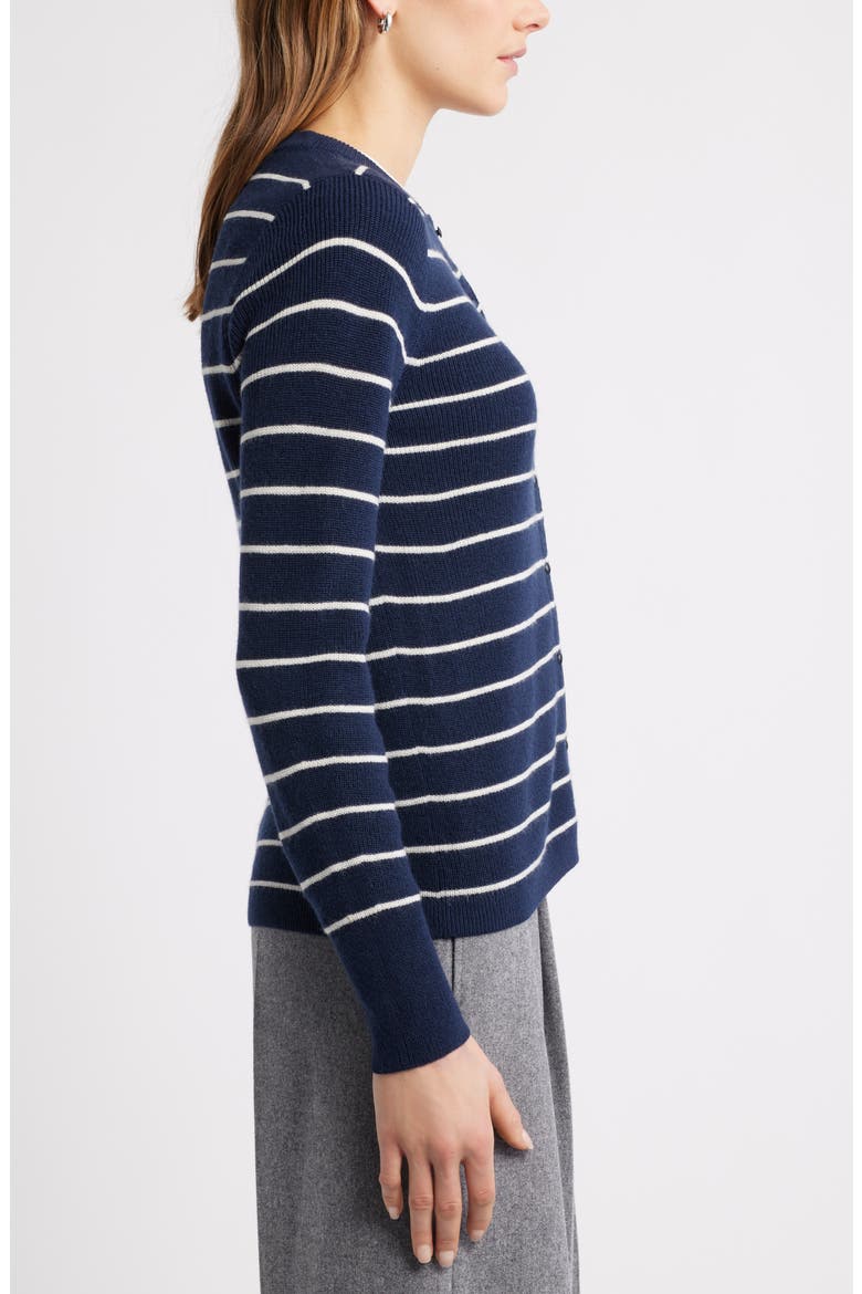 Crewneck Merino Wool Blend Cardigan, Alternate, color, NAVY- IVORY LUCILLE STRIPE