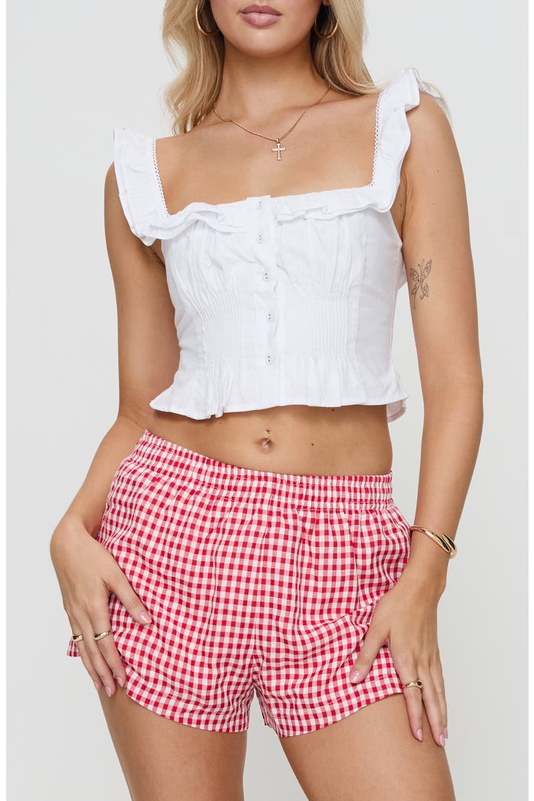 Isadoria Ruffle Trim Cotton & Linen Tank, Main, color, WHITE