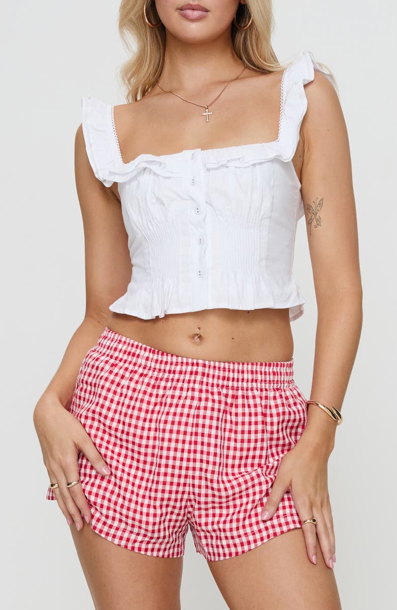 Princess Polly Isadoria Ruffle Trim Cotton & Linen Tank, Main, color, White