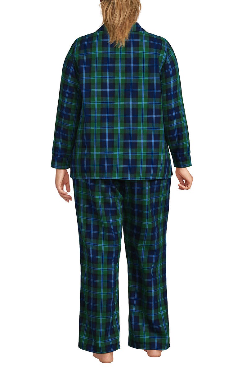 Lands' End Flannel 2 Piece Pajama Set - Long Sleeve Shirt and Pants, Alternate, color, Light Emerald Blackwatch