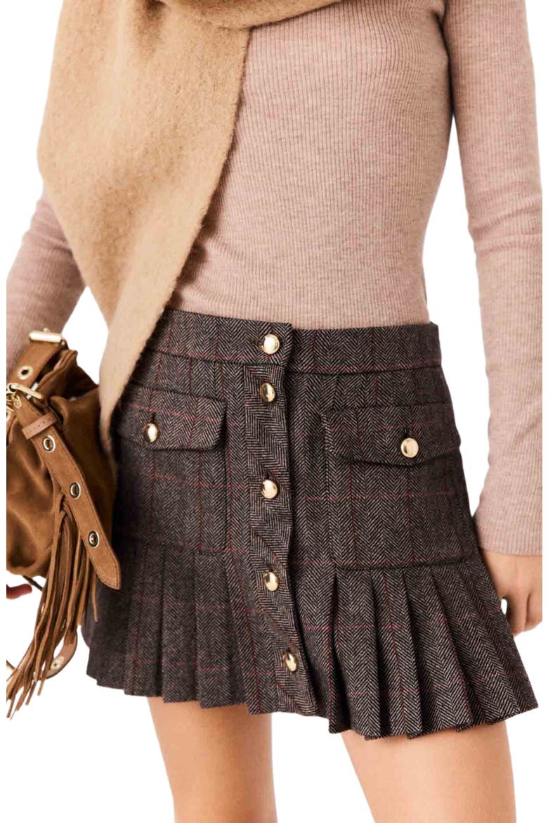 Short Checked Skirt, Alternate, color, Brown