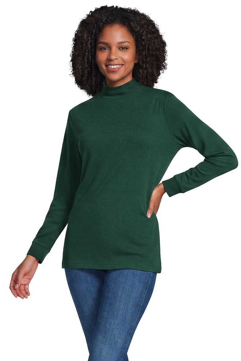 Relaxed Cotton Long Sleeve Mock Turtleneck, Alternate, color, Pine