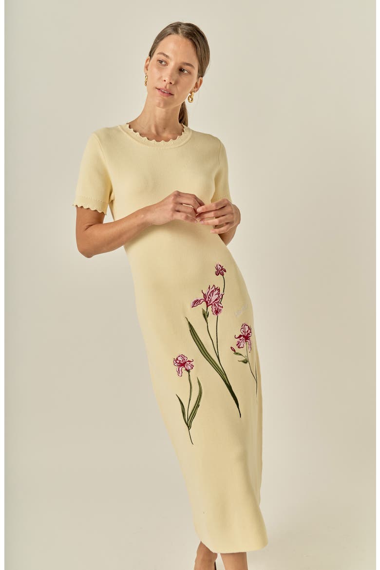 Floral Embroidered Knit Midi Dress, Alternate, color, WARM IVORY