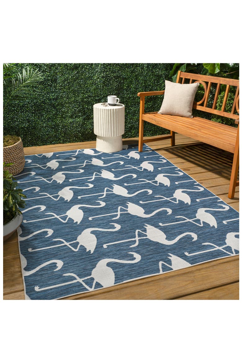 Liana Casual Coastal Flamingos Two-Tone Indoor/Outdoor Area Rug, Alternate, color, Navy/White
