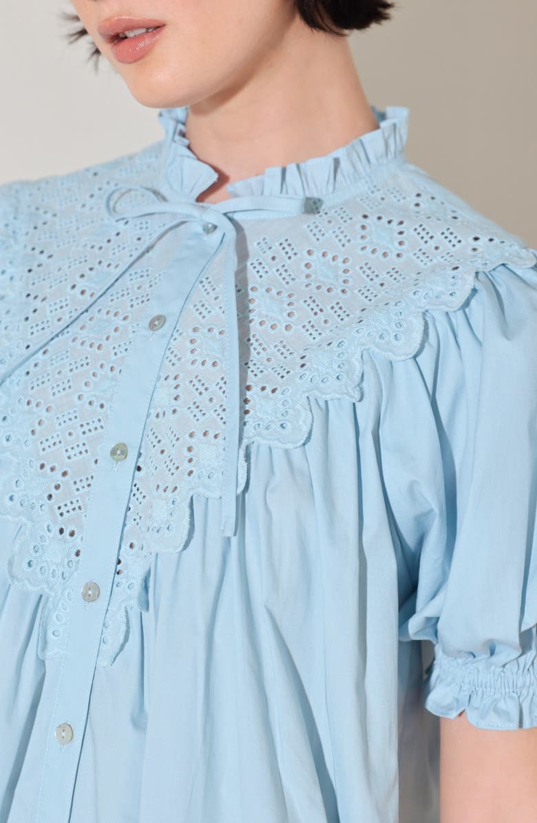 FREEMARKET Puff Sleeve Cotton Baby Doll Top, Alternate, color, Light Blue