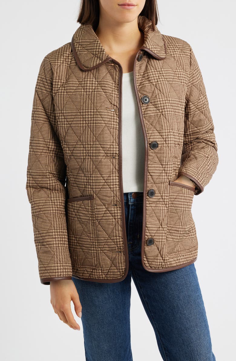 Lauren Ralph Lauren Houndstooth Check Quilted Coat, Main, color, Cognac Check