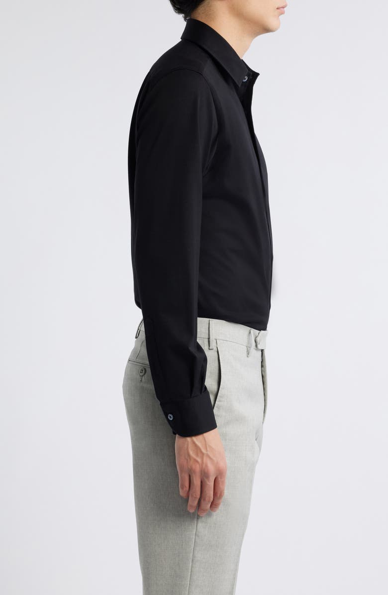 Zanella Lord Solid Knit Cotton Blend Dress Shirt, Alternate, color, Black