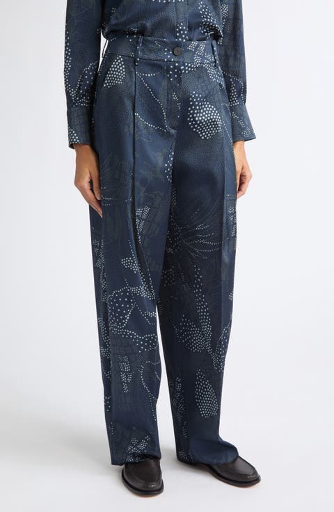 Floral Crepon Pleated Tapered Pants