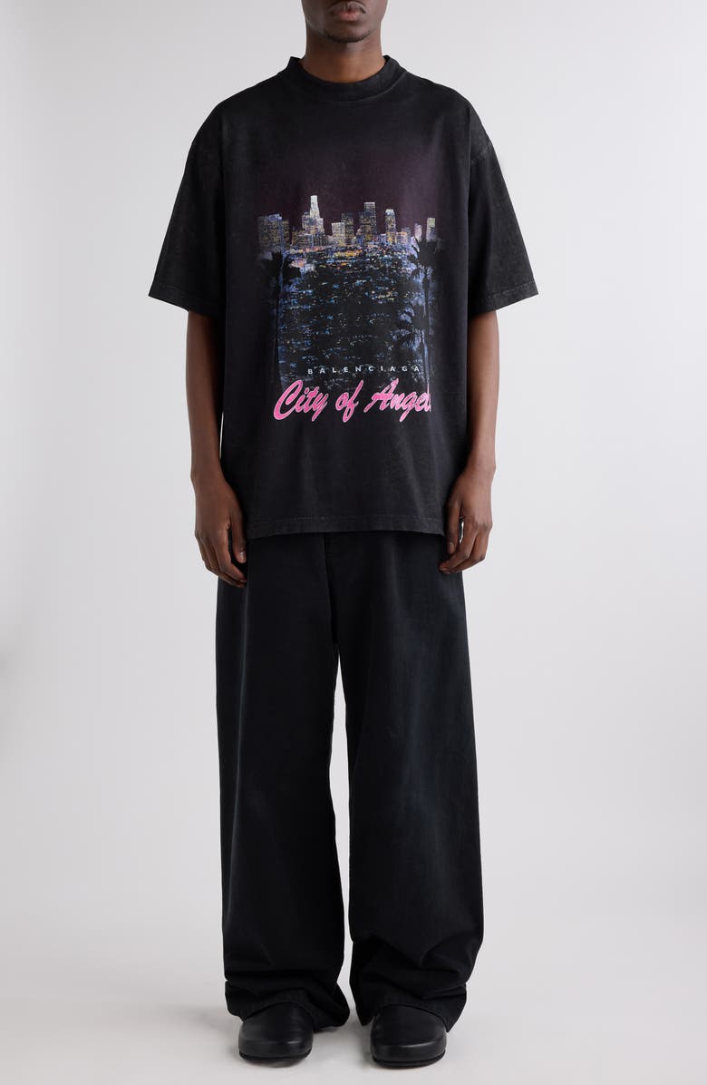 Balenciaga Medium Fit City of Angels Graphic T-Shirt, Main, color, 1041 Faded Washed Black