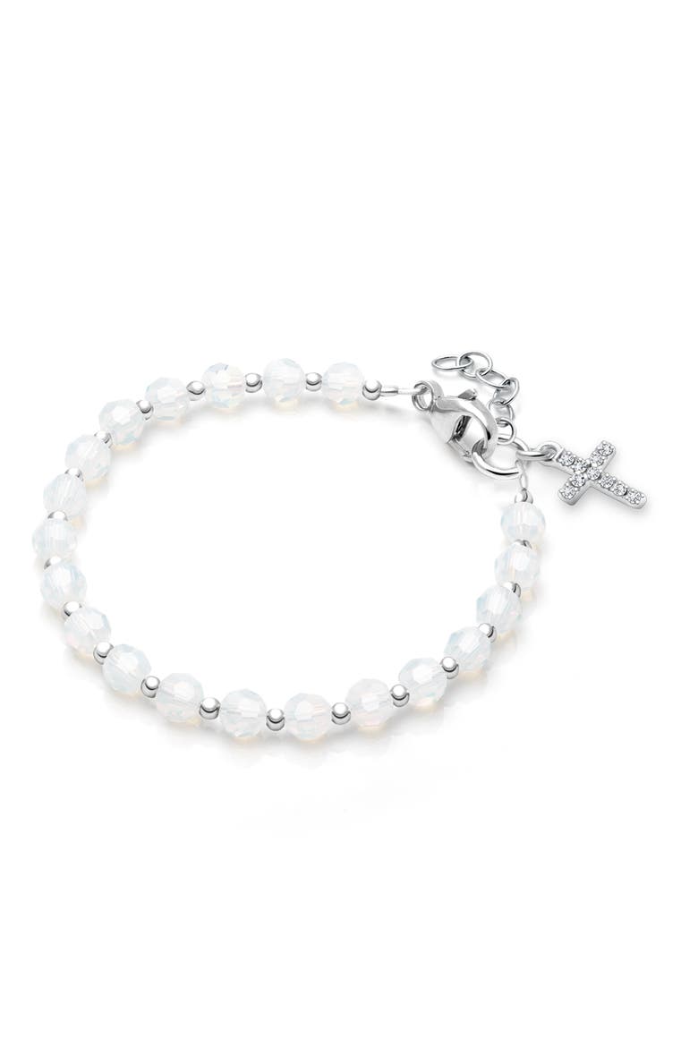 Sterling Silver Shimmer Crystal with Cross Bracelet, Main, color, Sterling Silver