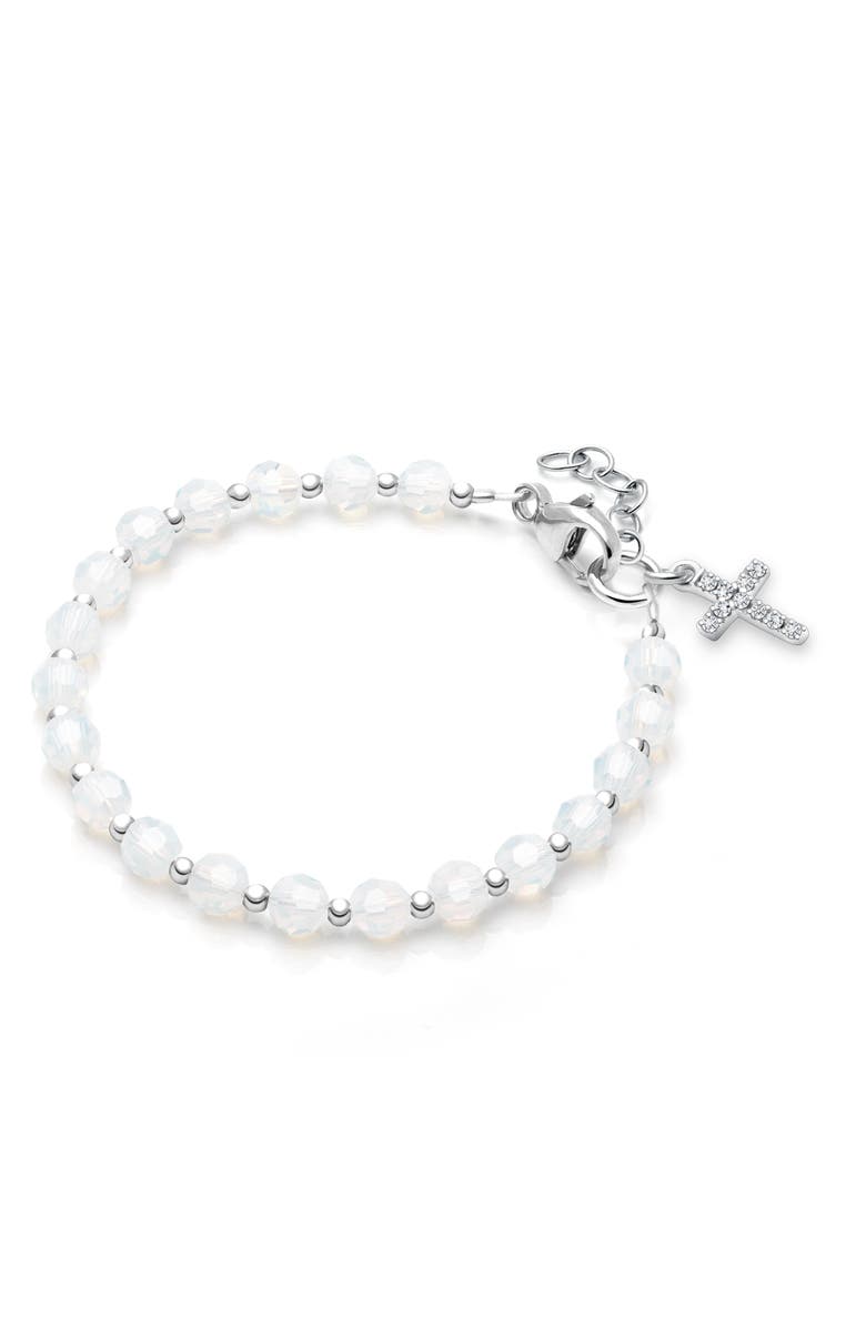 Tiny Blessings Sterling Silver Shimmer Crystal with Cross Bracelet, Main, color, Sterling Silver