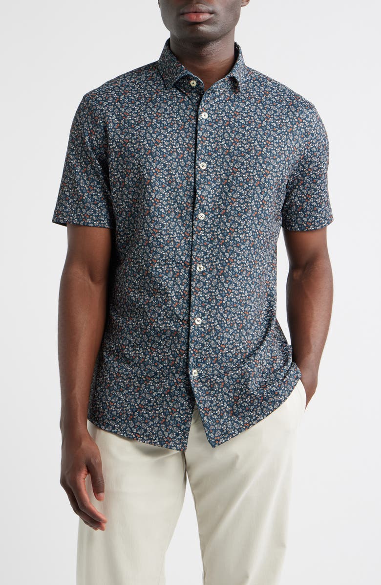 Stone Rose Wildflower Performance Short Sleeve Button-Up Shirt, Main, color,