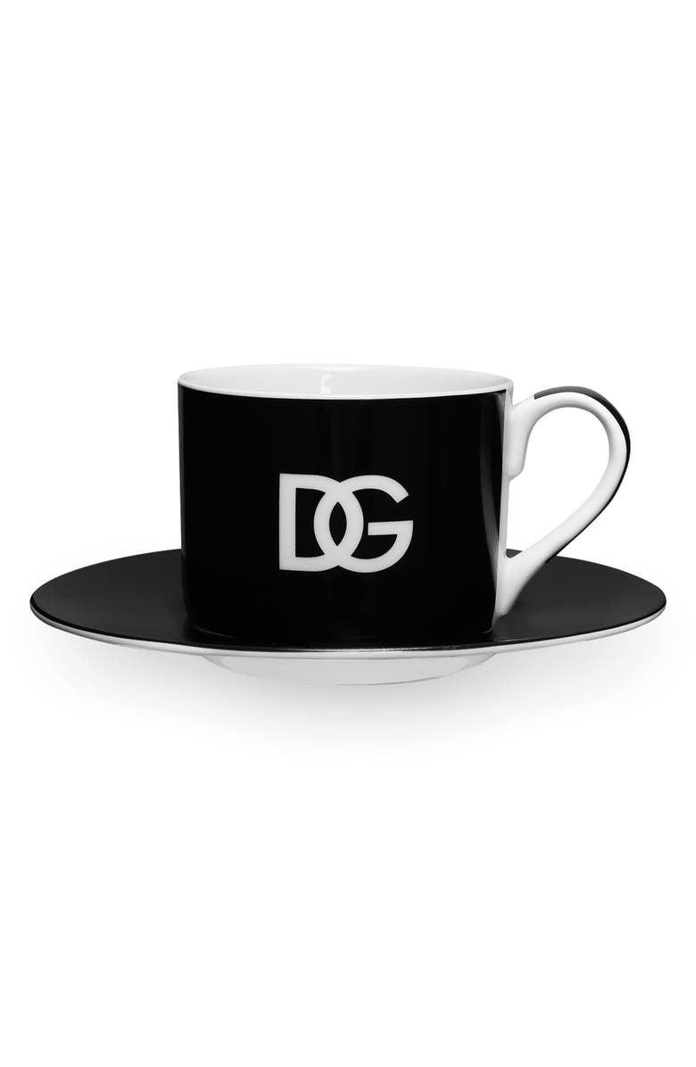 Dolce&Gabbana Set of 2 DG Logo Teacups & Saucers, Alternate, color, Black