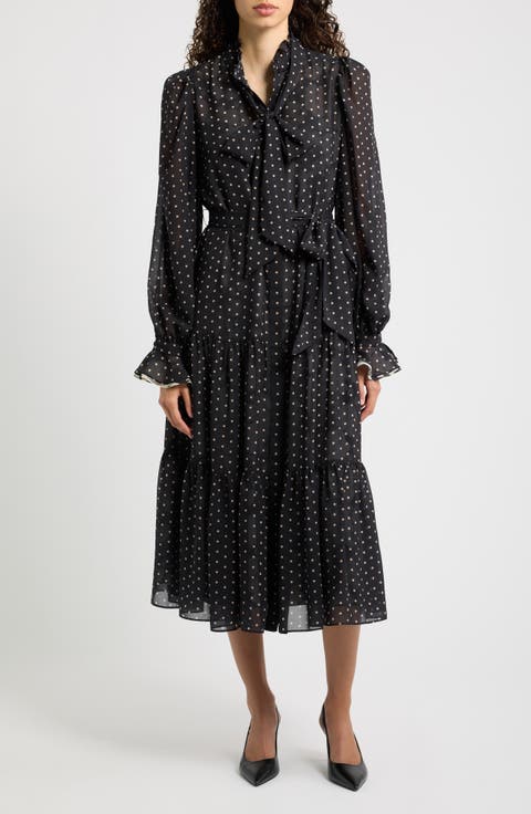 Erin Tie Waist Long Sleeve Midi Dress