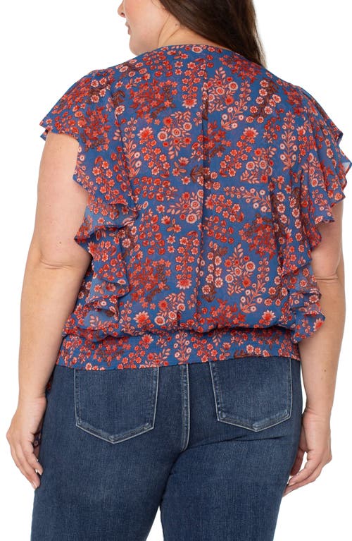 Liverpool Los Angeles Floral Ruffle Sleeve Top In Multi