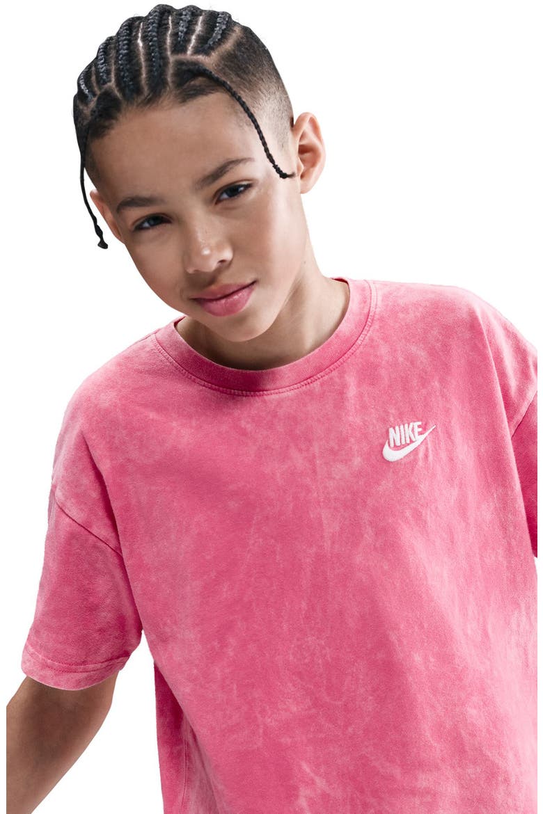 Kids' Sportswear Club Washed Cotton T-Shirt, Alternate, color, PINKSICLE