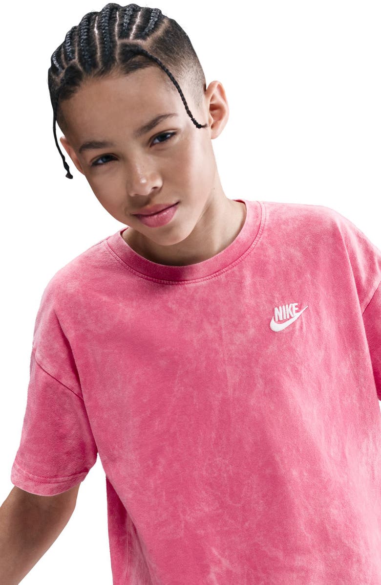 Nike Kids' Sportswear Club Washed Cotton T-Shirt, Alternate, color, Pinksicle