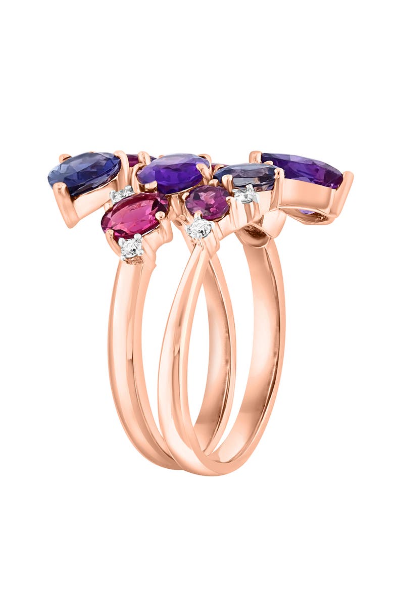 14K Rose Gold Multi-Gemstone Diamond Cluster Ring, Alternate, color, 14K Gold