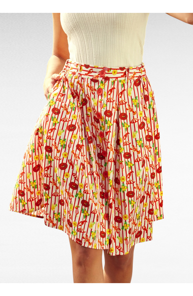 ModCloth Perfectly Pleated Button Front Skirt, Main, color, Kitschy Coastal