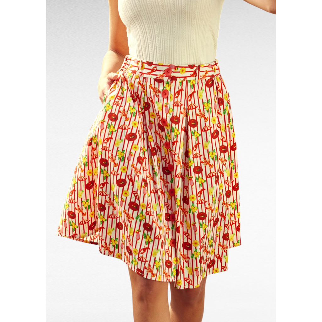 Modcloth Perfectly Pleated Button Front Skirt In Animal Print