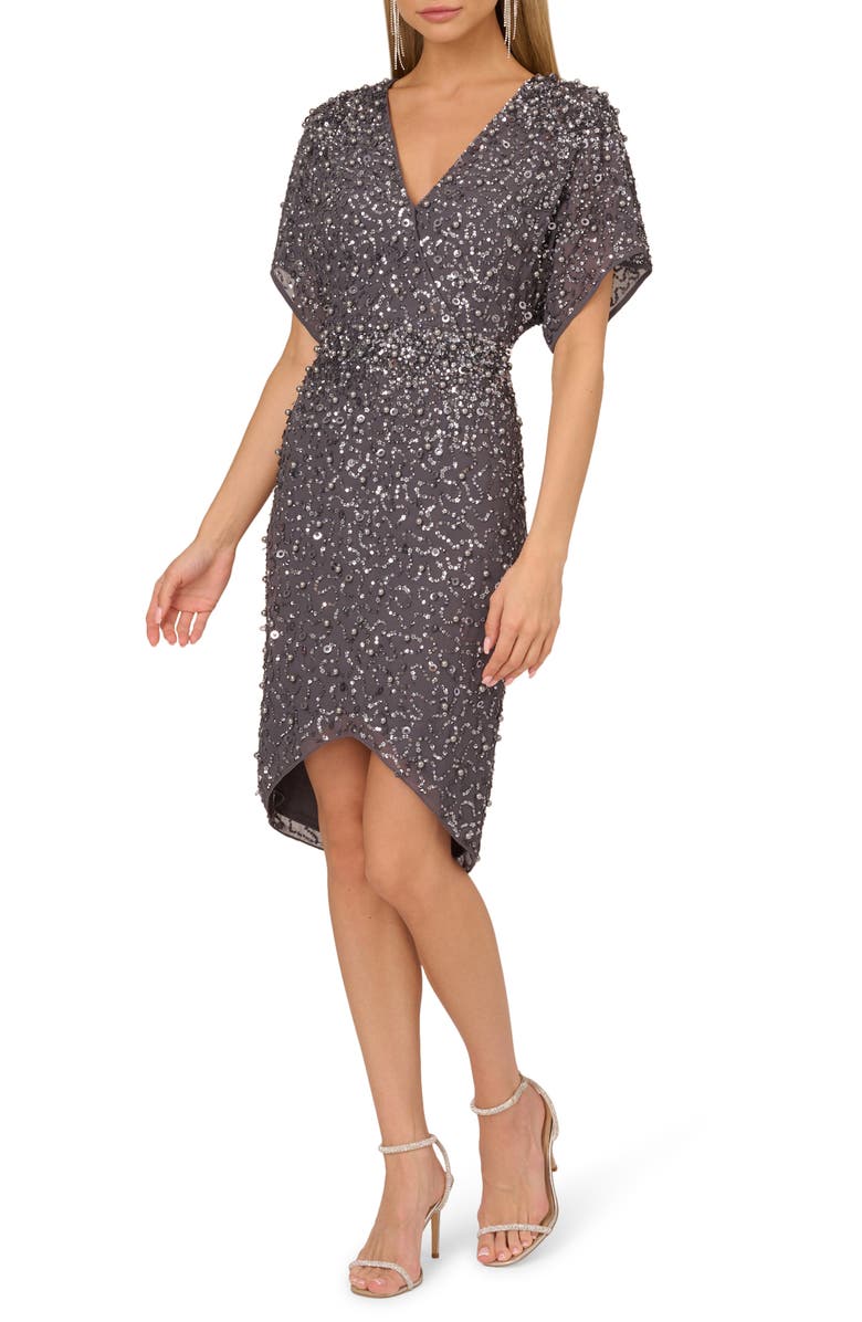 Adrianna Papell Embellished Dolman Sleeve Cocktail Dress, Main, color,