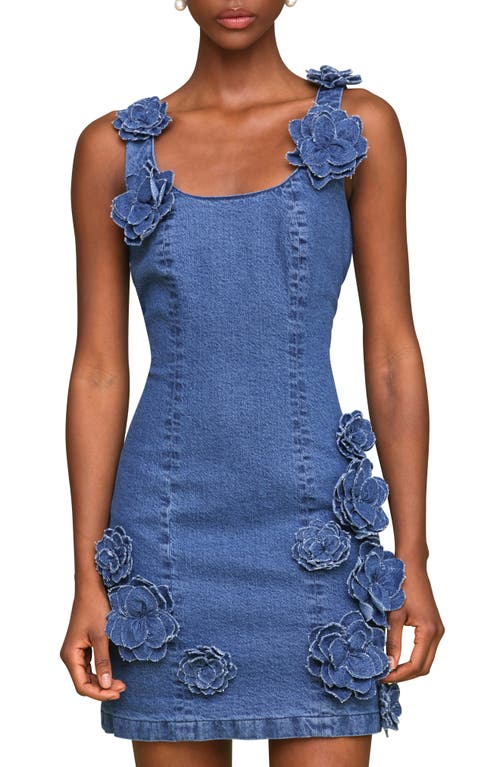 Shop Avec Les Filles Floral Appliqué Denim Minidress In Monarch Wash