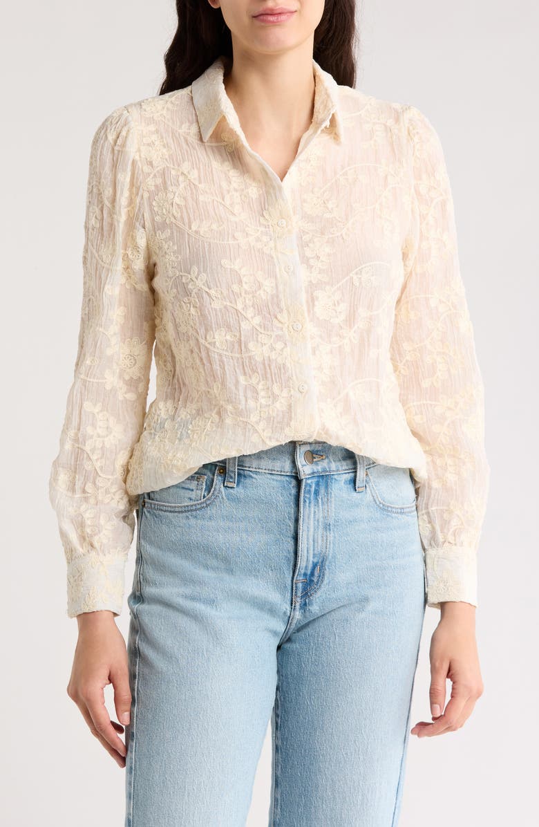 Forgotten Grace Floral Embroidered Button-Up Shirt, Main, color, 