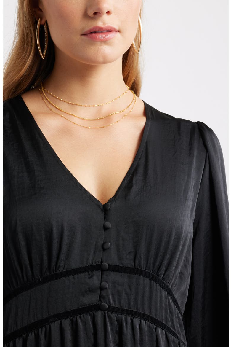 Smocked Cuff Long Sleeve Satin Maxi Dress, Alternate, color, BLACK
