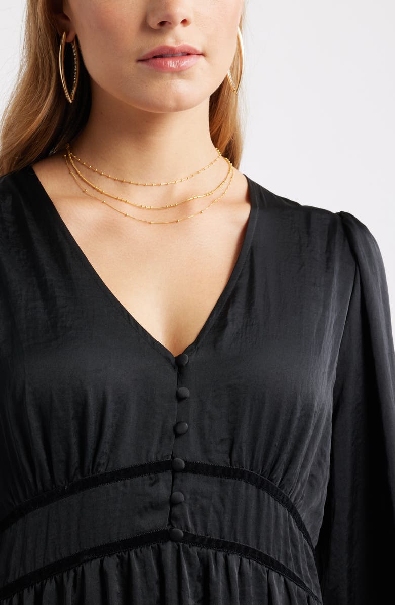 Treasure & Bond Smocked Cuff Long Sleeve Satin Maxi Dress, Alternate, color, Black