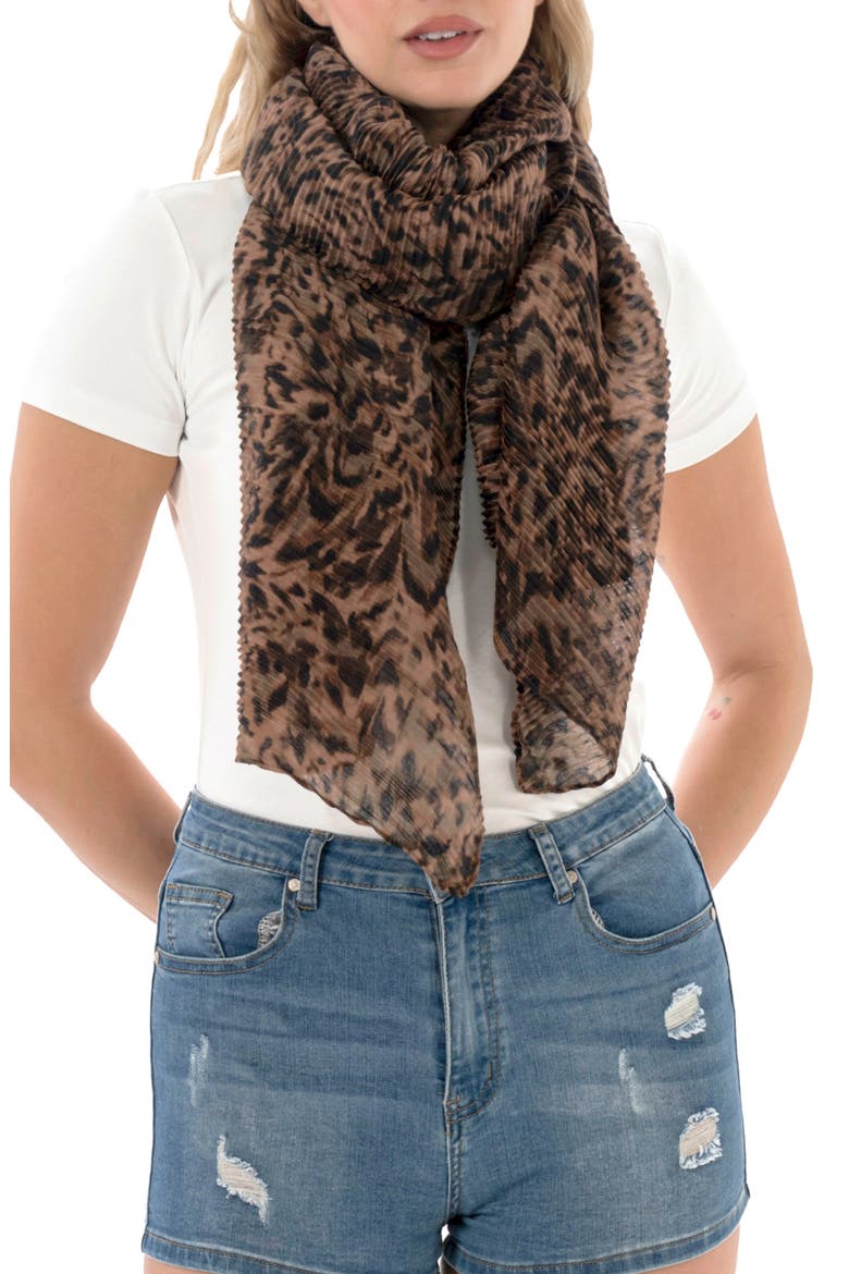 Pleated Oblong Scarf, Main, color, LEOPARD