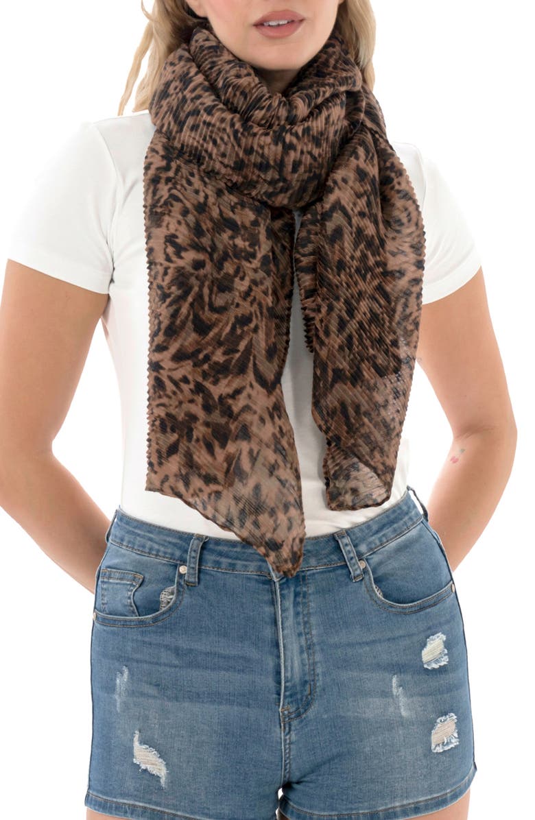 Nicole Miller Pleated Oblong Scarf, Main, color, Leopard