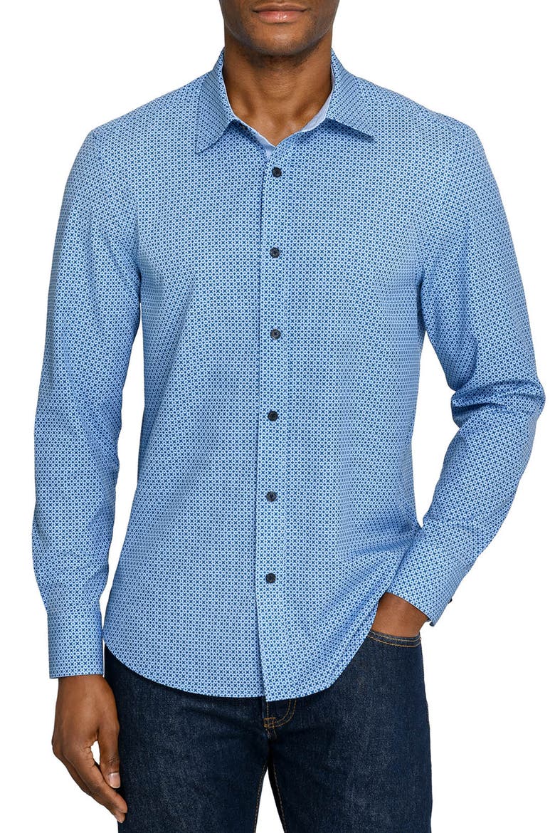 Slim Fit Diamond Geo Woven Long Sleeve Basic Shirt, Main, color, MED BLUE