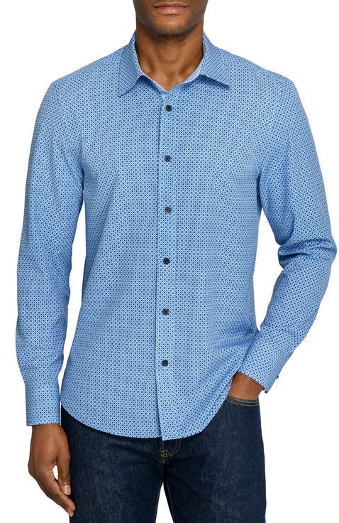 Slim Fit Diamond Geo Woven Long Sleeve Basic Shirt