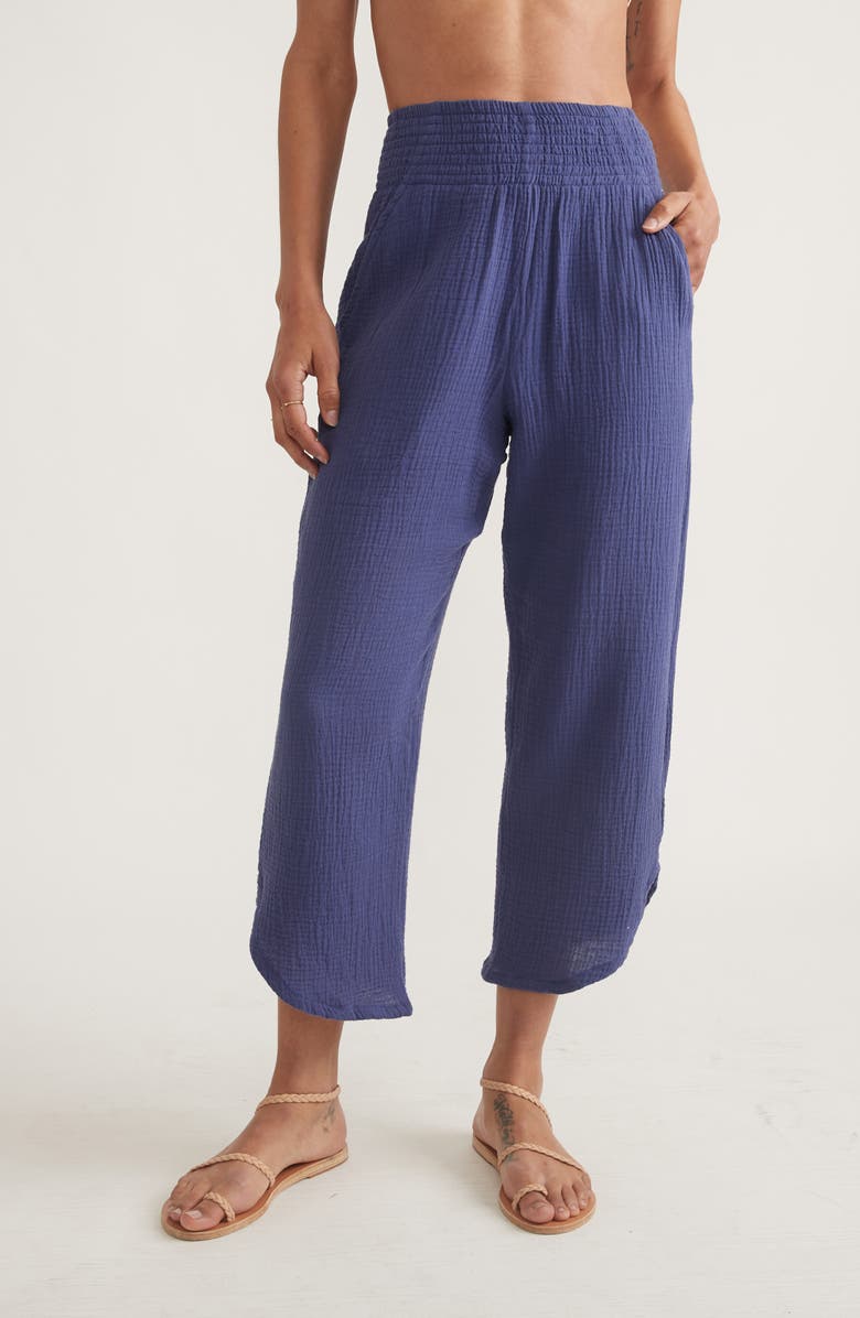 Marine Layer Cali Smocked Double Cloth Cotton Pants, Main, color, 