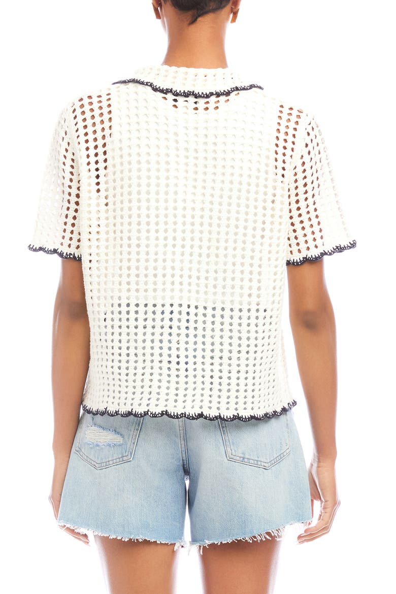 Gemma Open Knit Button-Up Shirt, Alternate, color, OFF WHITE / NAVY