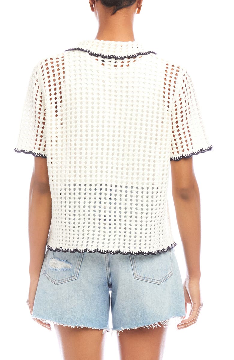 FIFTEEN TWENTY Gemma Open Knit Button-Up Shirt, Alternate, color, Off White / Navy