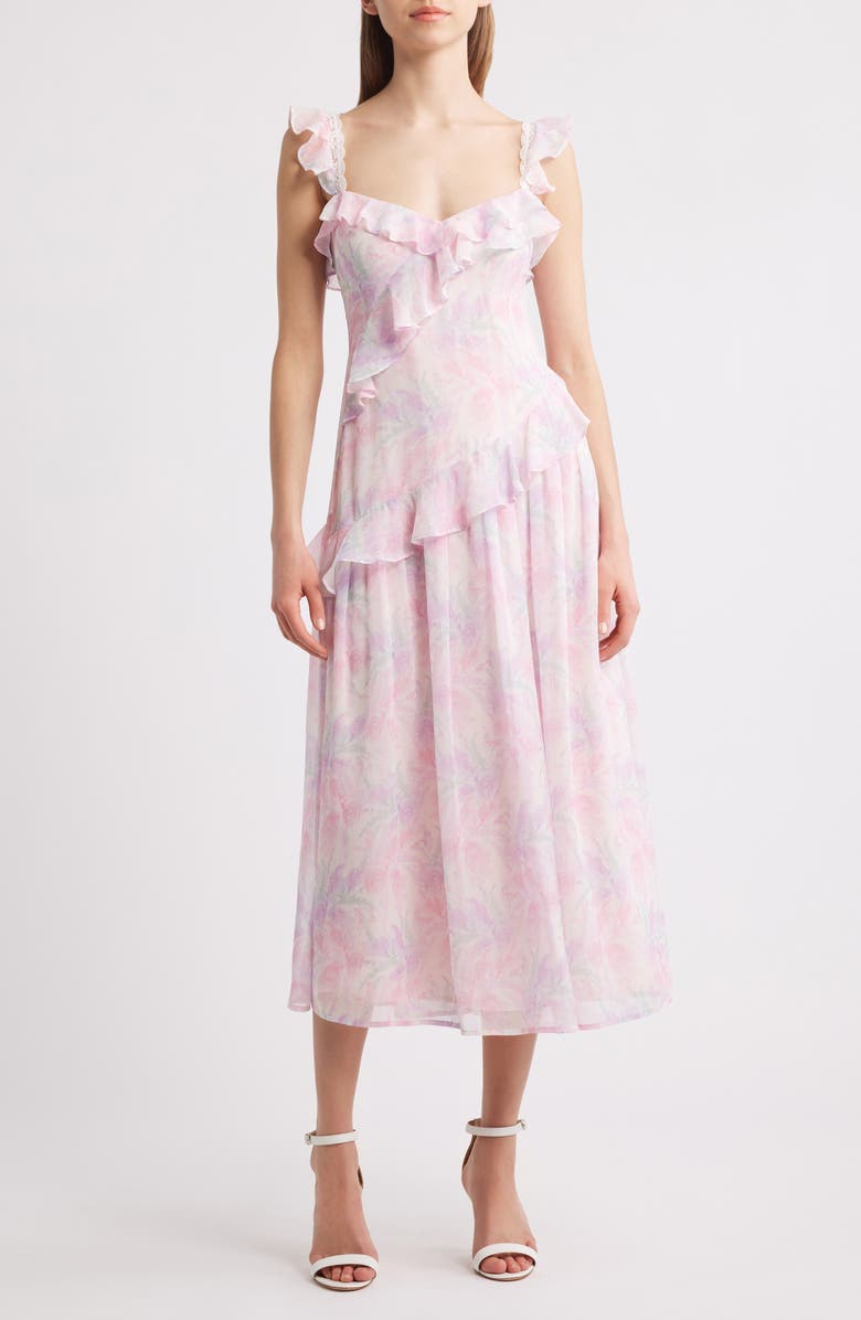 Lulus Parker Floral Ruffle Detail Chiffon Dress, Main, color, Pink Floral