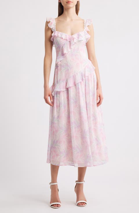 Parker Floral Ruffle Detail Chiffon Dress