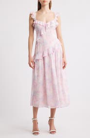 Lulus Parker Floral Ruffle Detail Chiffon Dress