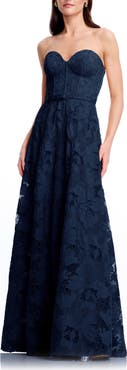 Dress the Population Pierson Floral Lace Belted Strapless Gown