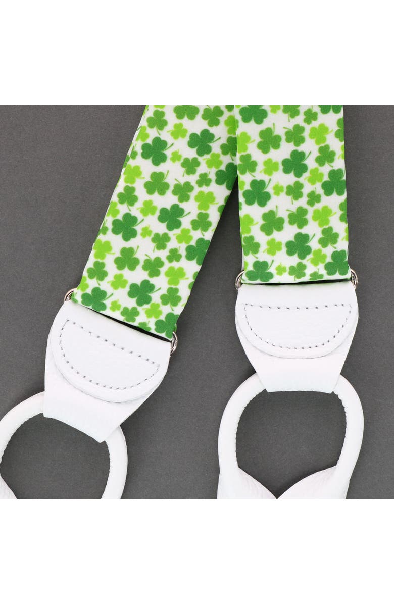 Trafalgar White Shamrock Silk Button End Suspenders, Alternate, color, White