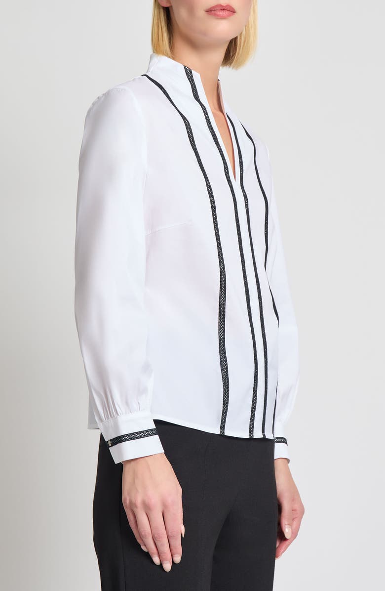 Misook Heritage Fit Ribbon Trim Cotton Blend Top, Alternate, color, Black/ White