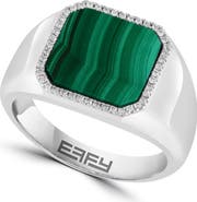 EFFY Men's Sterling Silver Malachite & Diamond Signet Ring - 0.17ct.